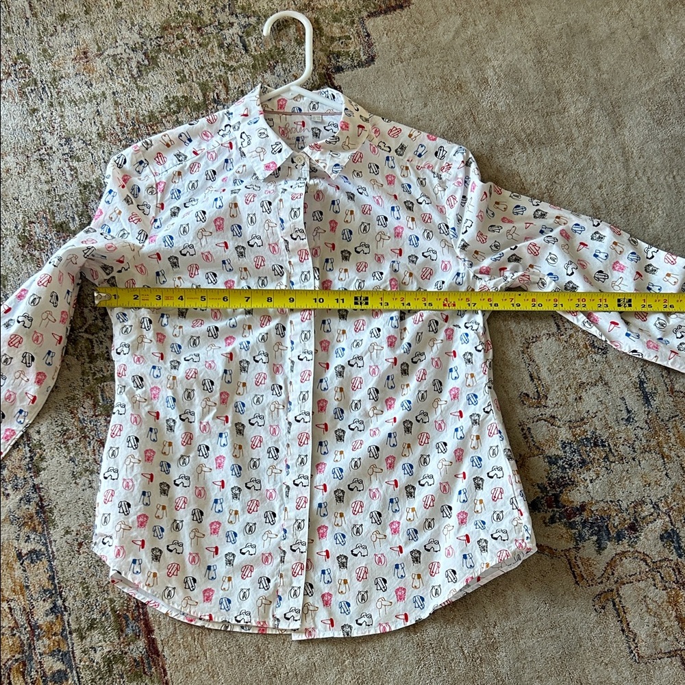 Boden size 6 White Button-Up Blouse with Red & Blue Novelty Print - Picture 8 of 8